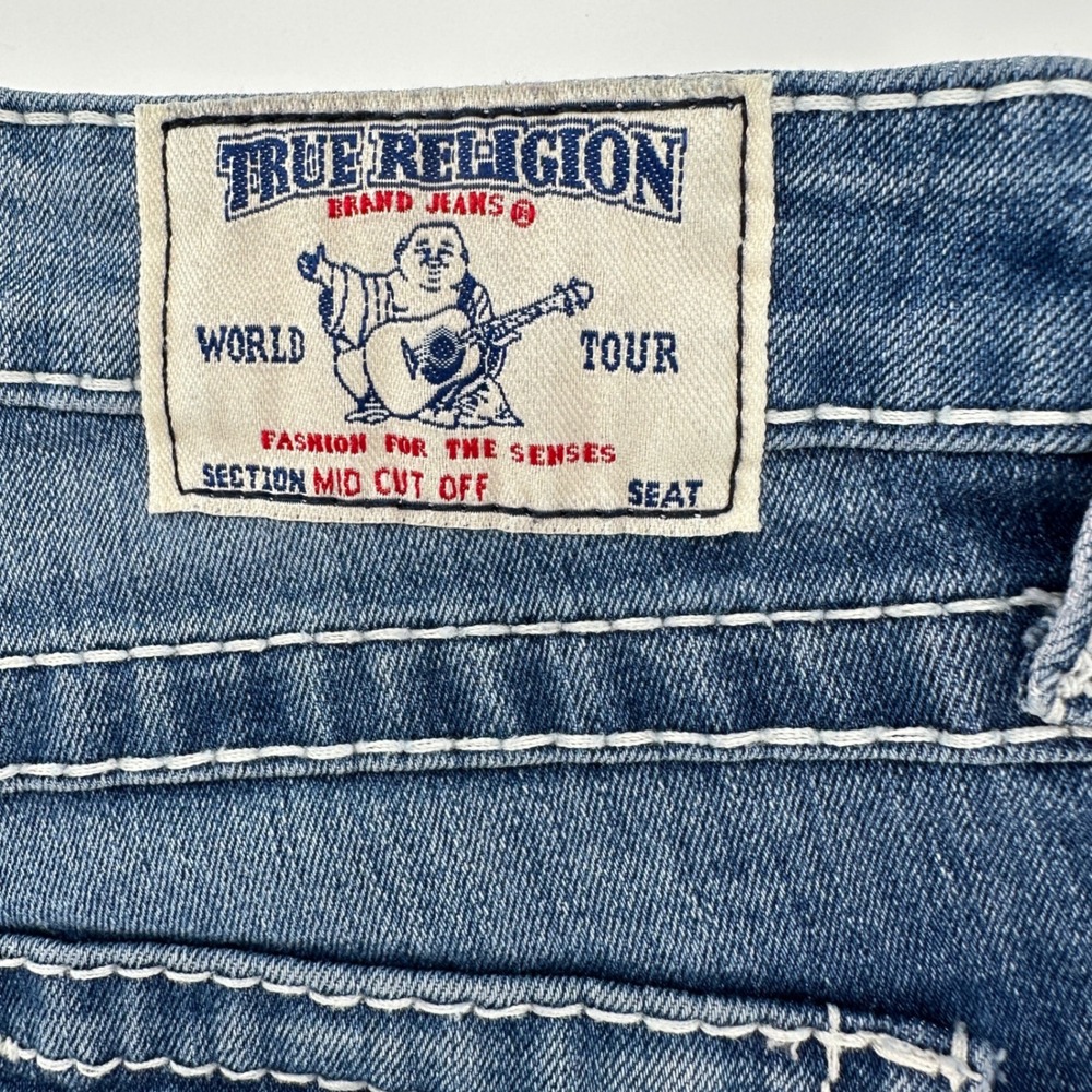 True Religion Womens Mid Cut Off‎ Denim Shorts Size 26 Frayed Hem Y2K - Picture 4 of 11